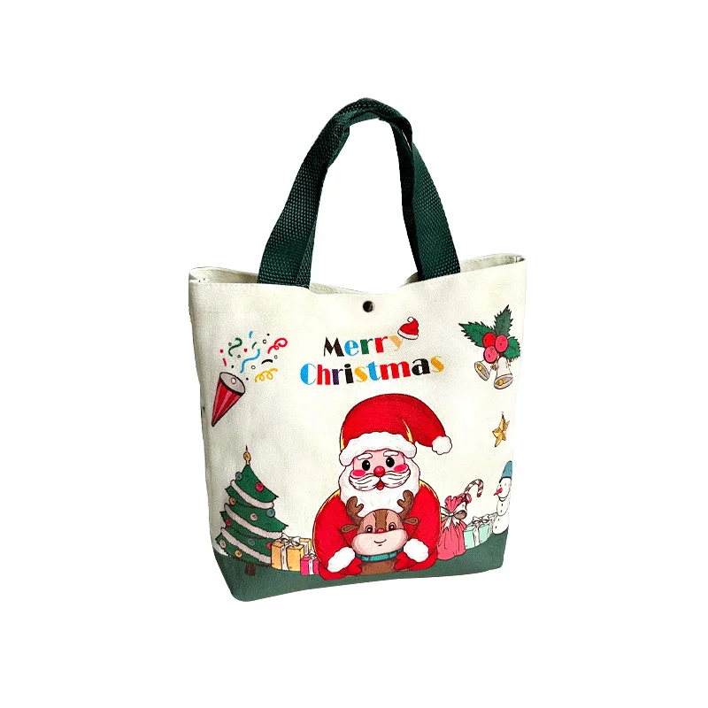 Cartoon Papai Noel Elk Christmas Gift Bag, Xmas Tree Handheld Canvas Bag, Saco De Armazenamento De Compras