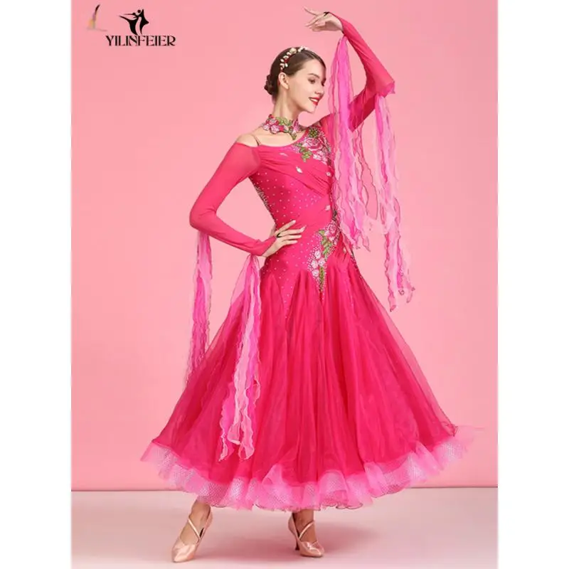 2025 최신 여성 볼룸 댄스 대회 드레스 댄스 볼룸 왈츠 표준 댄스 드레스 여성 볼룸 의상 S7044