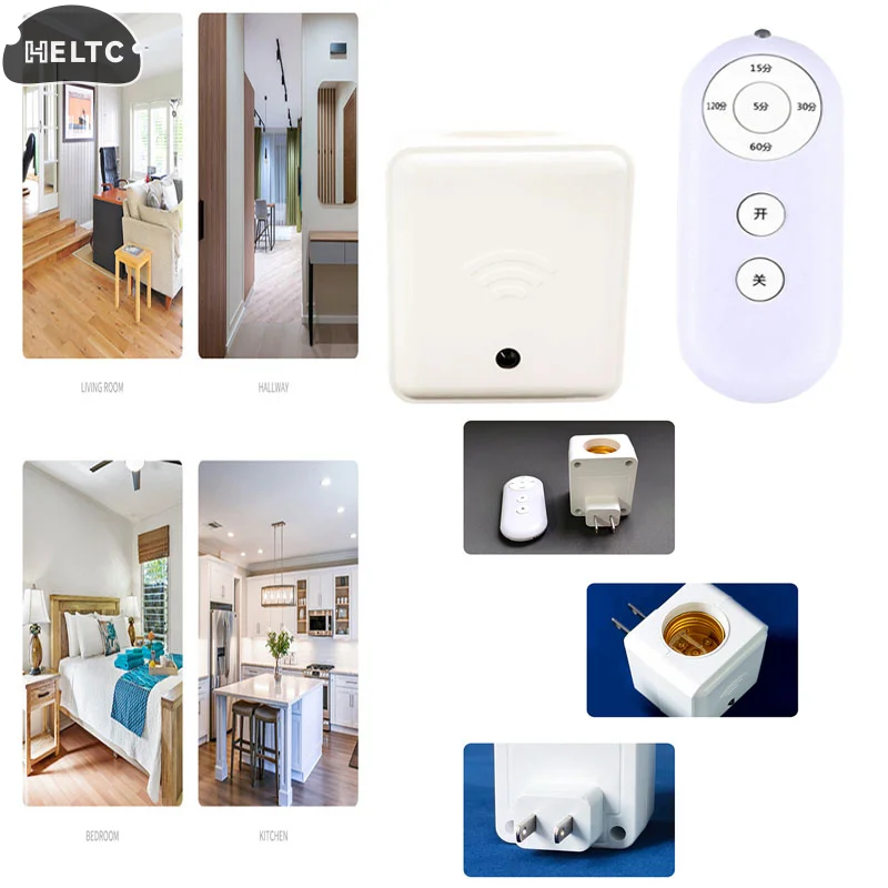 1Pc White US EU UK E27 Remote Control Lamp Head Socket Lamp Base Wireless Smart Remote Control Lamp HolderCap Intelligent Switch
