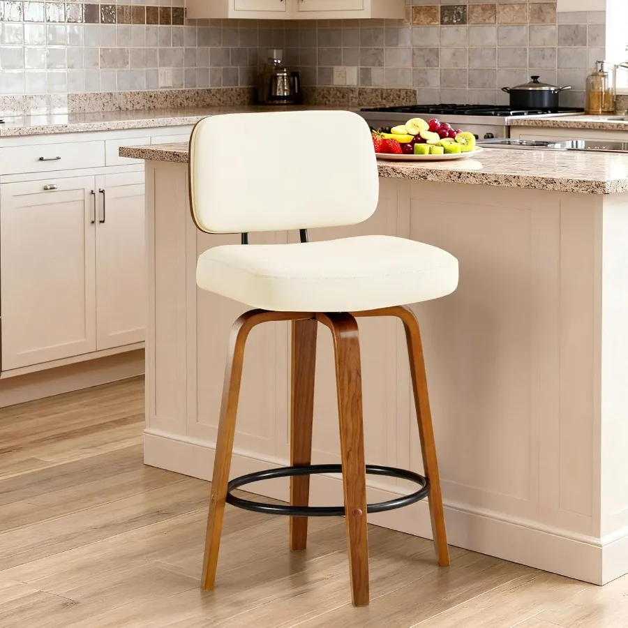 

Барные стулья высотой, 27-дюймовые поворотные барные стулья из искусственной кожи с мягкой спинкой, современные барные стулья середины века со гнутым деревом