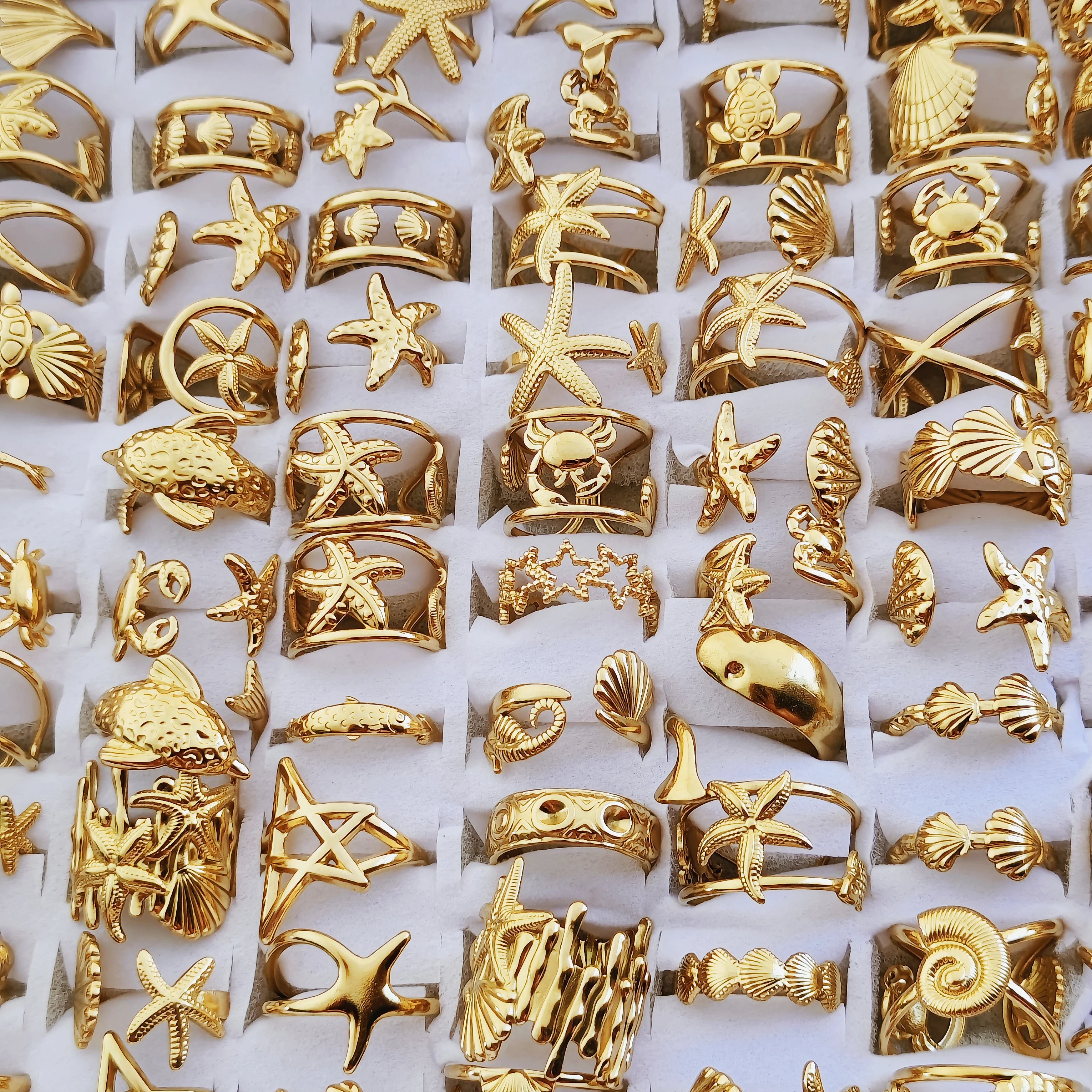 10 Stück verstellbare Ringe aus Edelstahl für Damen und Herren, Ozean-Tier- und Pflanzen-Themen-Schmuck, Großhandelsgeschenke – Detail 5