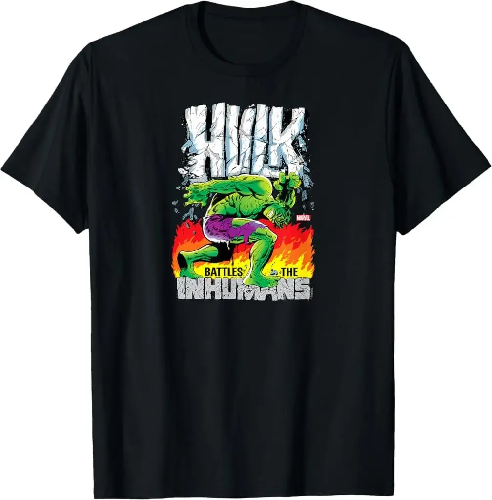 Camiseta gráfica de Hulk Battles The Night, Camiseta de algodón negra para hombre, diseño de superhéroe cómico, ropa informal de Marvel, varios colores y tamaños