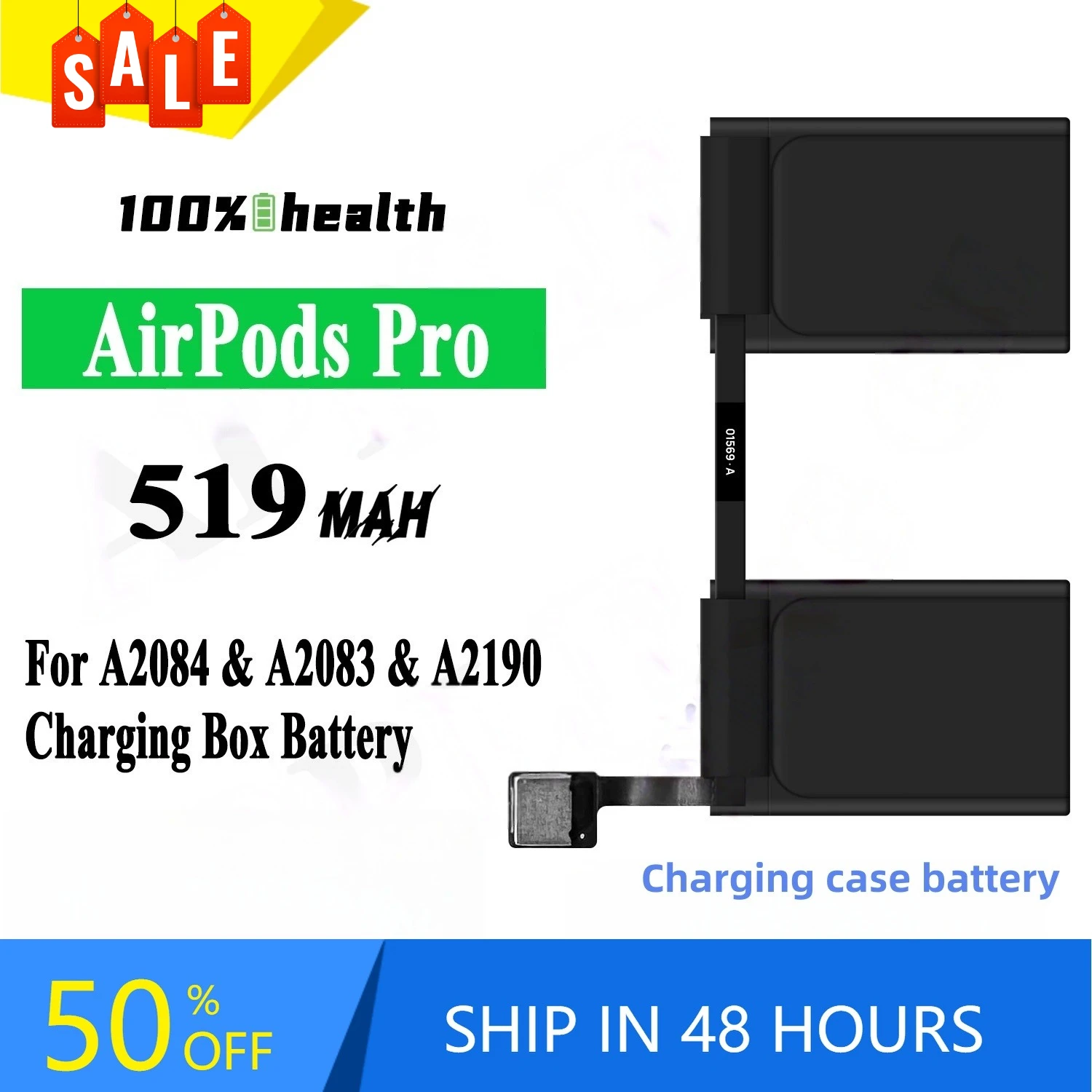 

For Apple A2084 A2083 A2190 Third-generation Earphone Charging Case Battery Air Pods Pro 519mAh Lithium Battery