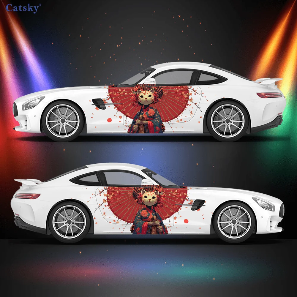 

Наклейка с изображением кота в маске и кимоно под зонтом с цветами вишни, подходит для легковых и грузовых автомобилей, прочная, устойчивая к выцветанию, легко устанавливается.