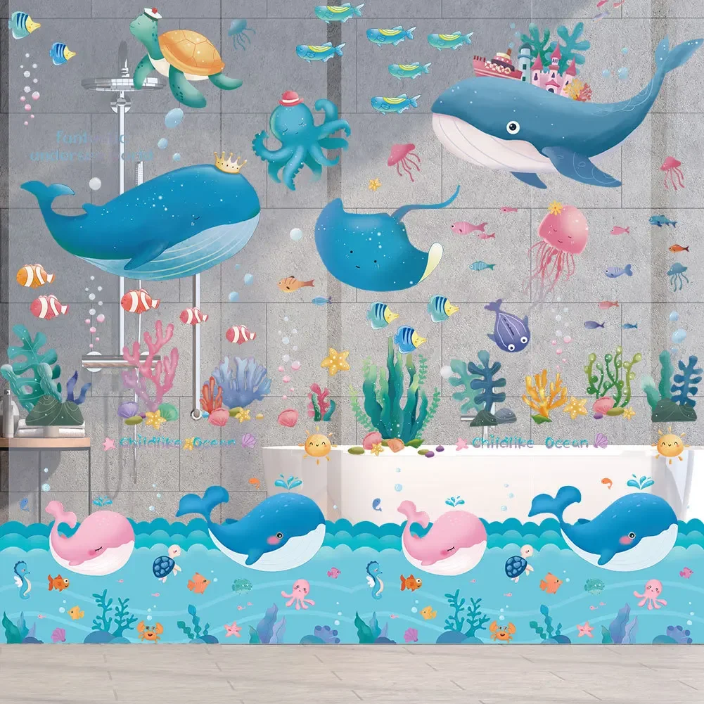 Stickers Children's Room Kindergarten Glass Stickers Cartoon Underwater World Wall Stickers Waterproof Bathroom Bathroom