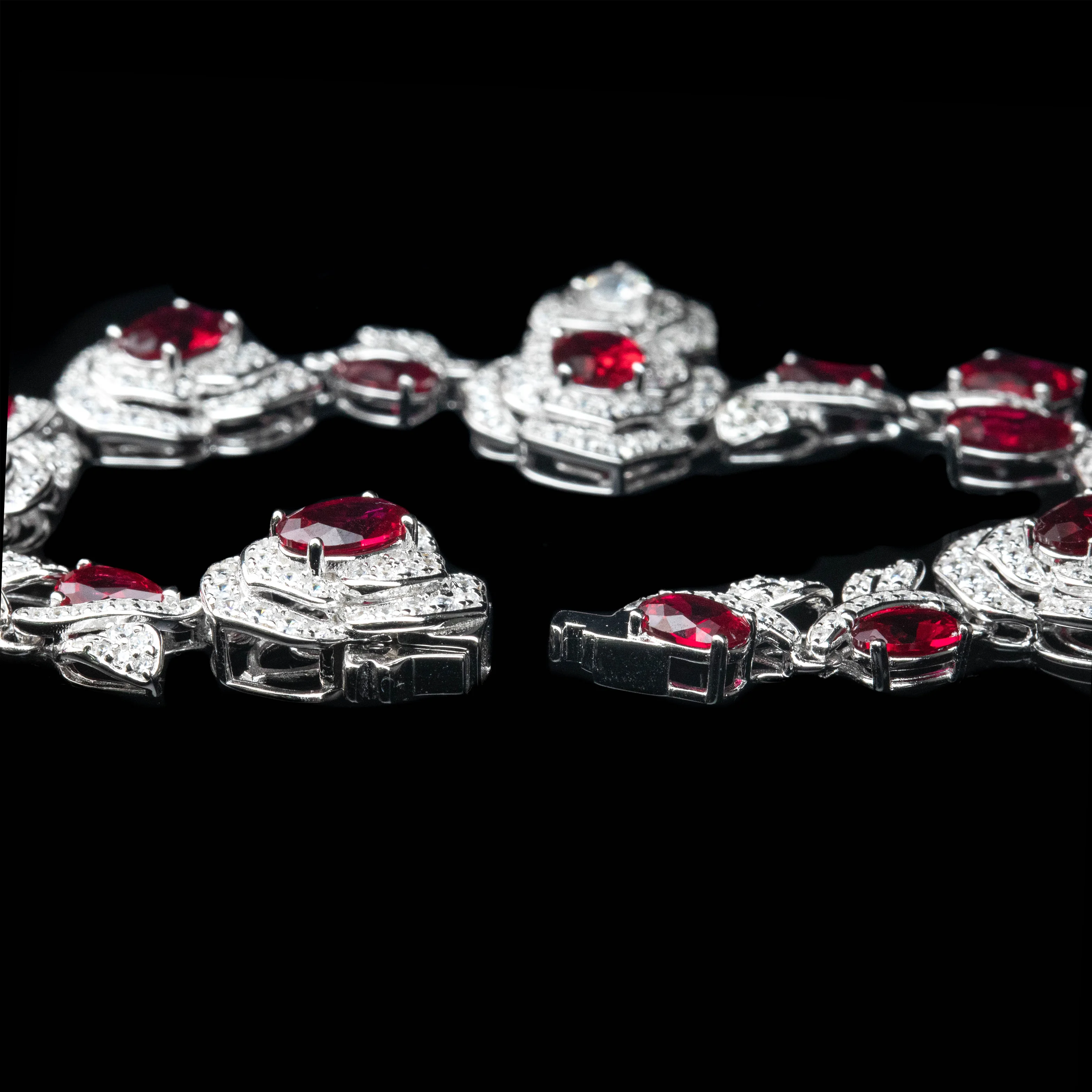Exquisite Rose Flower Design 925 Sterling Silver Bracelet Lab Grown Ruby Women's Flower Fine Jewelry Wedding Engagement Gift