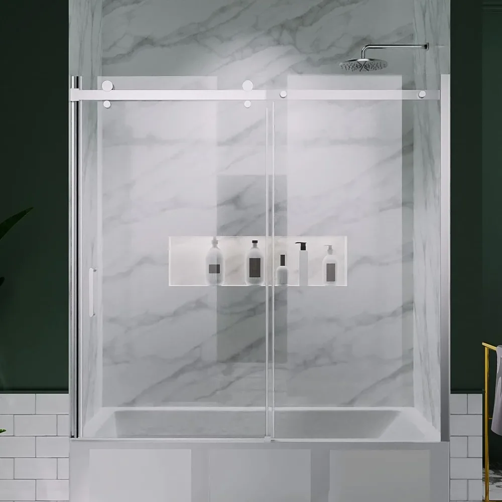 

XMSJ Shower Door, 56-60" W X 58" H, Frameless Sliding Showers Doors, Clear Tempered Glass Tub Doors, Tub Shower Door