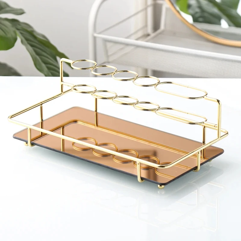 Iron Glass Storage Rack Toothbrush Holder Desktop Organizer Shelf for Decorative Display and Home Use