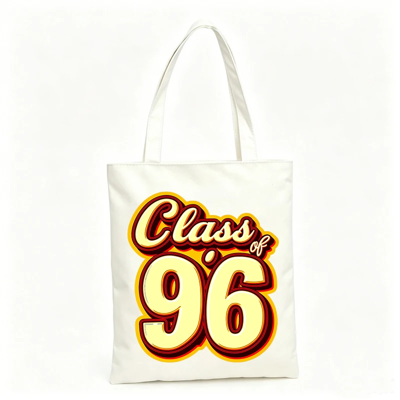 Women's vintage text graphic canvas tote bag, retro style for casual shopping and daily use