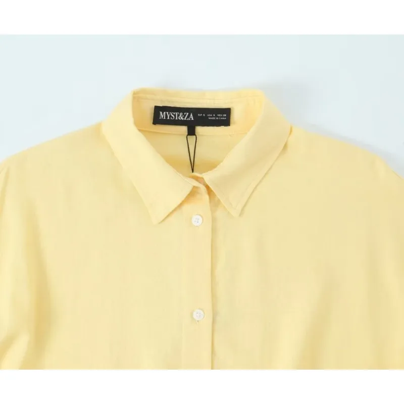 Women Oversize Shirt With Belt Spring Casual Linen Blend Long Sleeve Simple Female Shirts Women's Button Shirts & Blouse