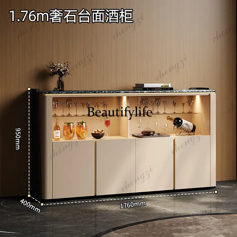 Italian light luxury dining side cabinet high-end restaurant luxury stone wine cabinet locker light luxury 2026