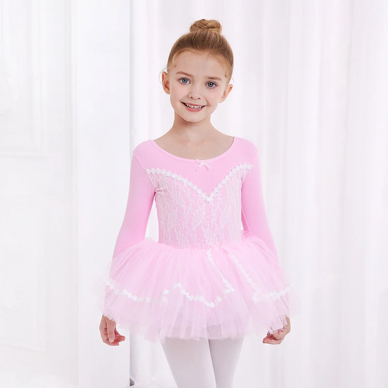 Dziecięce dziewczęce profesjonalne stroje do ćwiczeń baletowych dla dzieci, spódnica baletowa z długim lub krótkim rękawem, kostium taneczny, kostium gimnastyczny, tutu.
