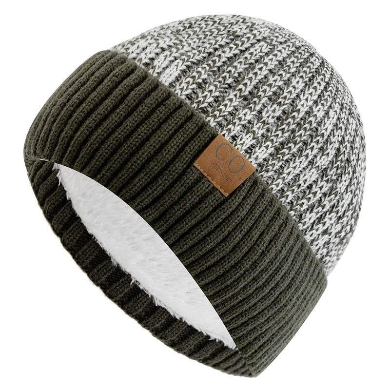 New Unisex Two-Tone Winter Hats Add Fur Lined Men And Women Fashion Warm Beanie Cap Casual Winter Knitted Hats, image 8