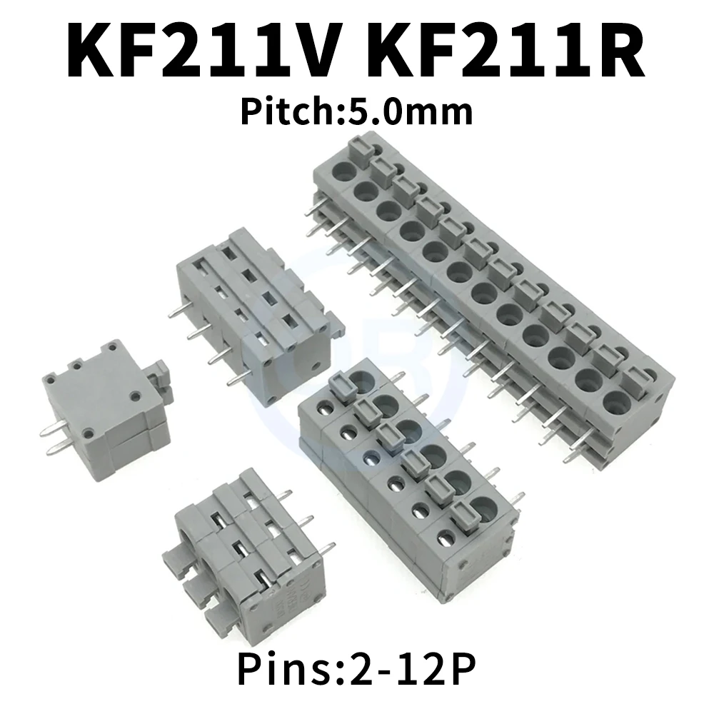 (10 pcs) KF211V KF211R 5.0mm Spring Loaded PCB Terminal Block Phoenix Terminal Block DG 211V 211R 5.0 Right Angle Straight 2~12P
