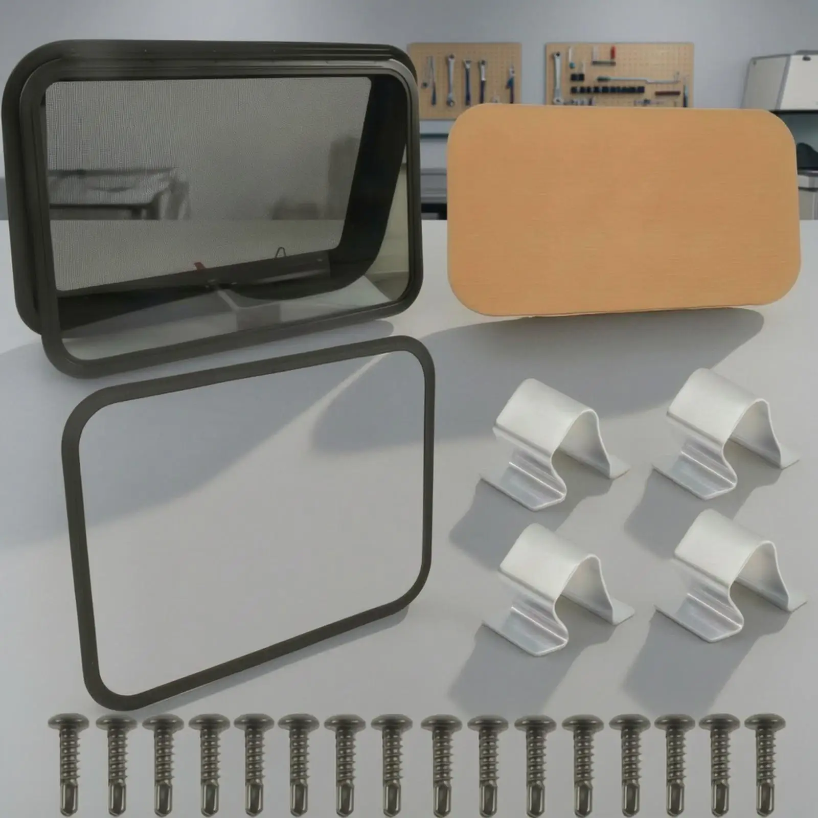 RV Trailer Window Screen Kit Wall Mounted Push Out with Aluminum Alloy Frame Tempered Glass and Mesh for Camping