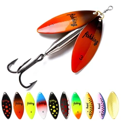 FTK Fishing Lure Brass Spinner Lure Material Long Cast Double Piece With Treble Hook Spoon Bait Carp Fishing  Accessories