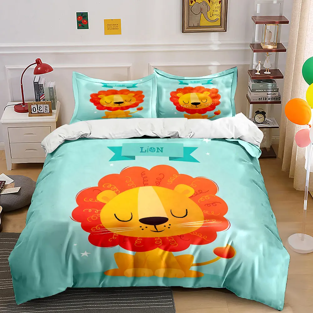 Cartoon calm lion illustration Print Soft Comfortable Duvet Cover Bedding Set Included 1*Duvet Cover  2*Pillowcases