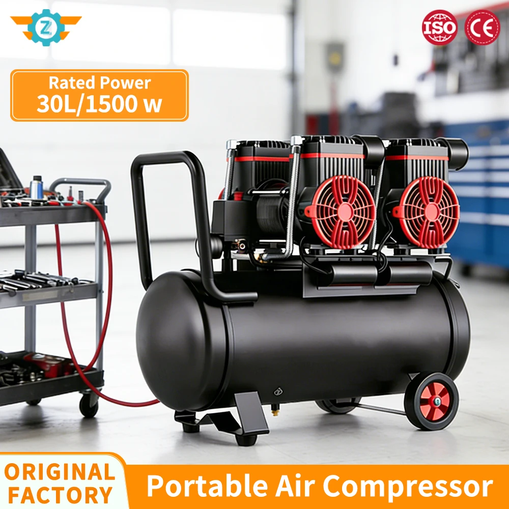 Compresor de aire silencioso sin aceite, bomba de aire portátil de 600W y 1500W con tanque de 10L-160L para reparación del hogar, pistola de clavos para inflar neumáticos