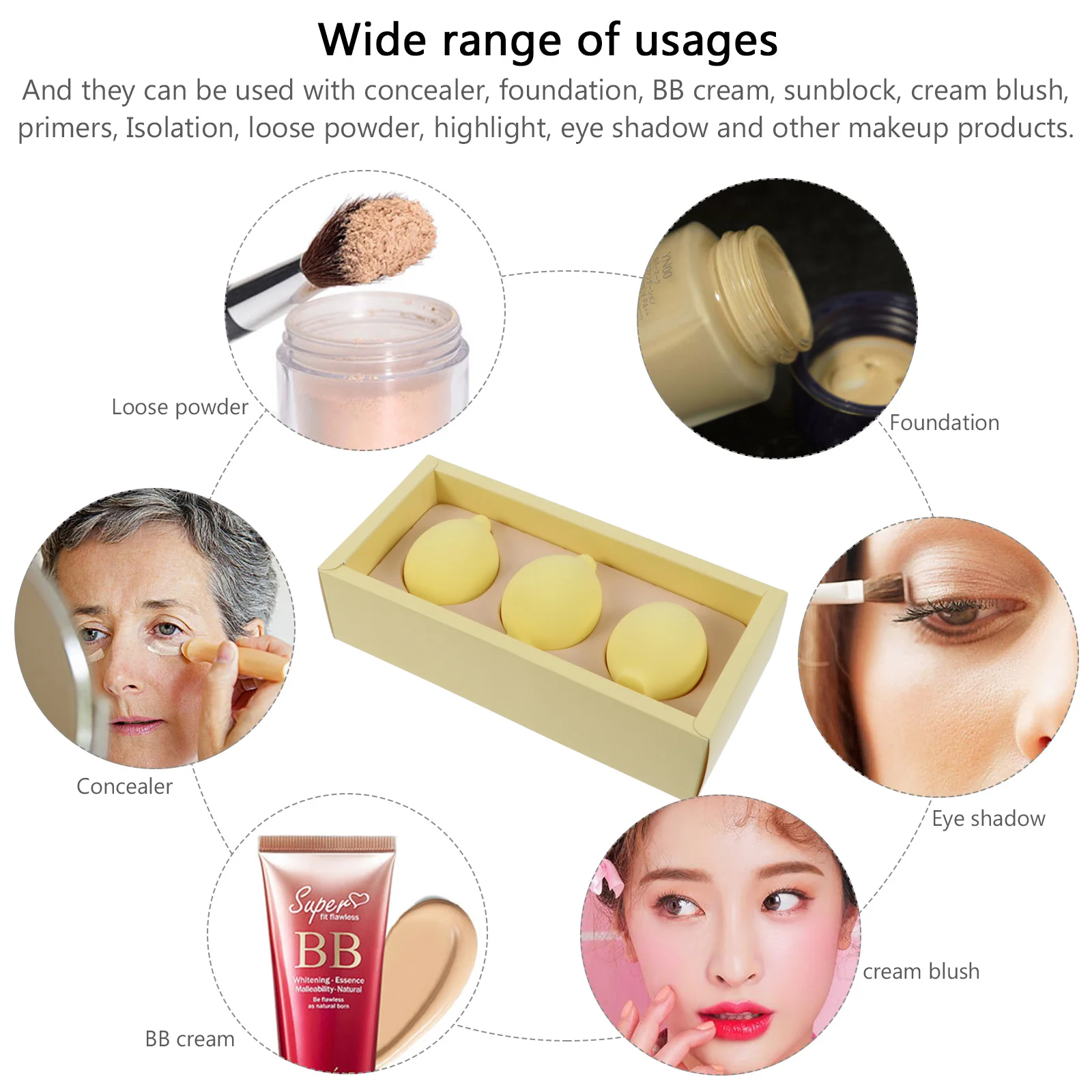 

3pcs Fruit Shaped Makeup Sponge Tool Foundation Blending Beauty Sponge Reusable Applicator For Wet Dry Use Large Bounce