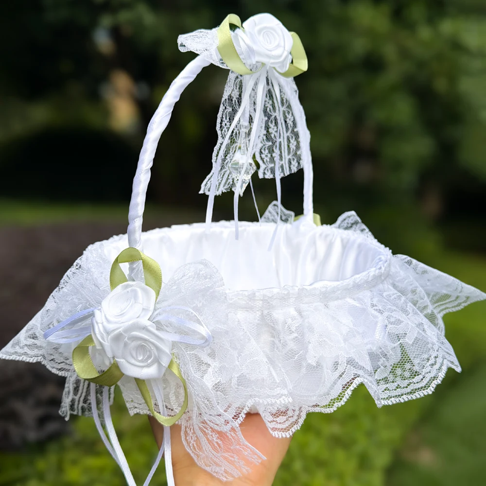 

Lace Weave Flower Girl Basket with Foldable Handheld , for Wedding Flower Girl Petal Throwing Party Decor Photography Props