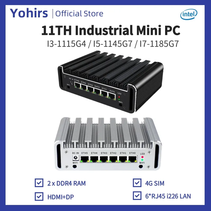 

Мягкий маршрутизатор 6LAN 2,5G i7 1185G7 i5 1145G4 N100 Intel i226 2 * DDR4 NVMe SSD Брандмауэр Компьютер Мини-ПК HDMI2.0 DP1.4 ESXi Proxmox