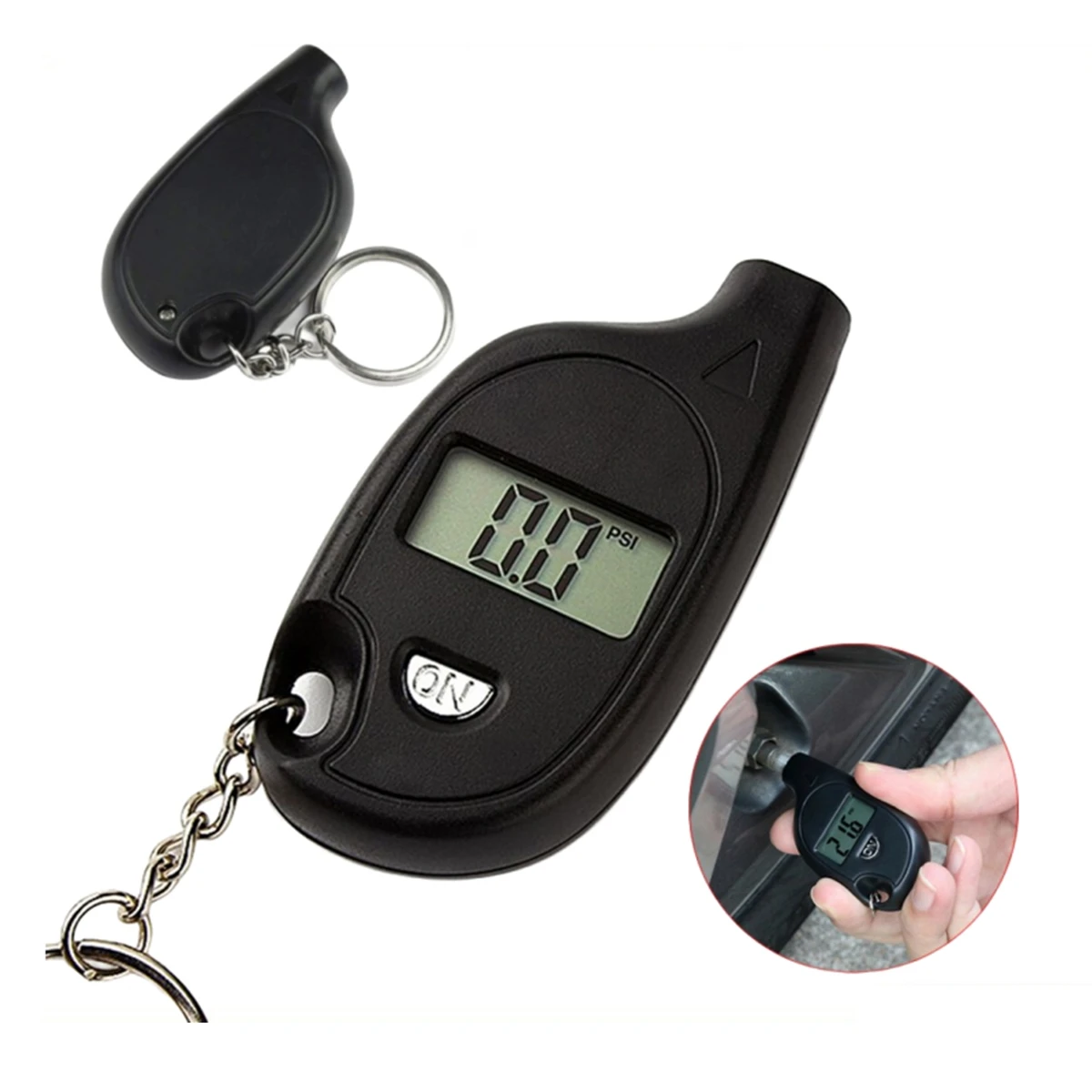 LCD Digital Display Mini Tire Pressure Gauge 4 Type Pressure Units Car Bicycle Motorcycle Keychain Tire Gauge Measuring Tool 1Pc