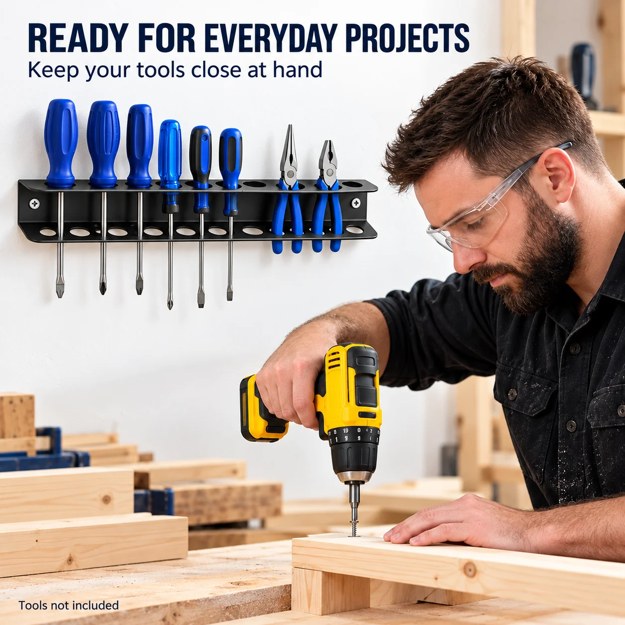 Screwdriver Organizer, 14-Hole Wall Mounted Tool Storage Rack for Garage & RC Tools, Hex Phillips Screwdriver Holder Stand