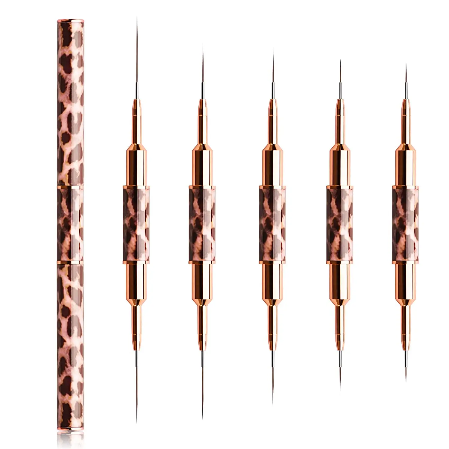 Nail Art Pinsel mit Leopardenmuster, Doppelkopf, Nail Art Liner Pinsel, Streifen, Zeichnen, Malen, Nageldesign-Pinsel, längliche Details – Detail 1