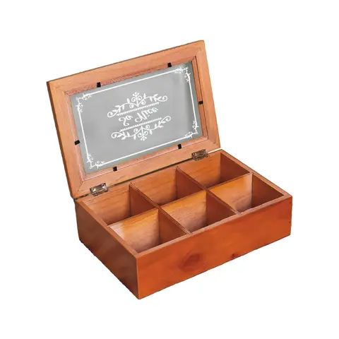 Scatola portaoggetti per bustine di tè in legno a 6 scomparti espositore per gioielli custodia per Gadget orecchini a forma di gingillo cosmetico decorativo Vintage decorazioni per la casa