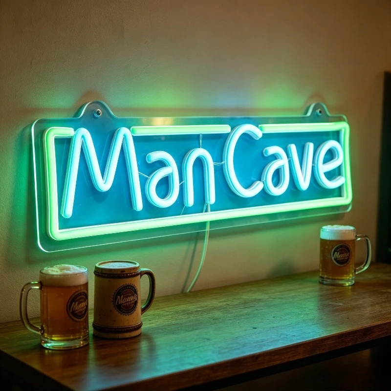 

Man Cave LED Neon Sign USB Rechargeable Night Light Aesthetic Wall Art Decor for Home Bar Game Room Office Man Cave Decor Gift