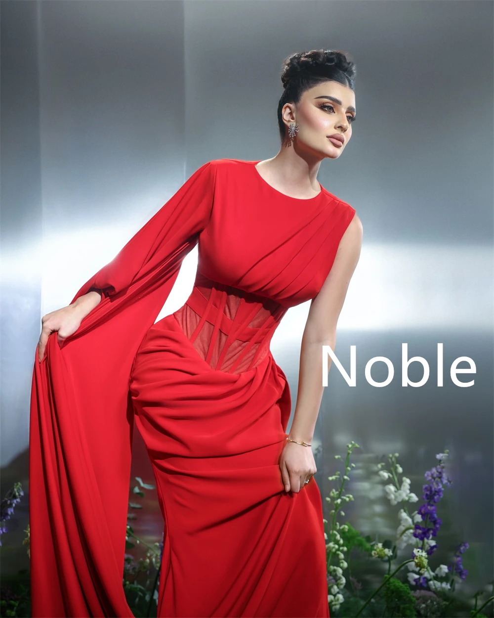 

Customized Simple Red Jersey Evening Dresses Dreamy Crew Neck Long Sleeves Bespoke Occasion Gowns Graceful Homecoming Dress