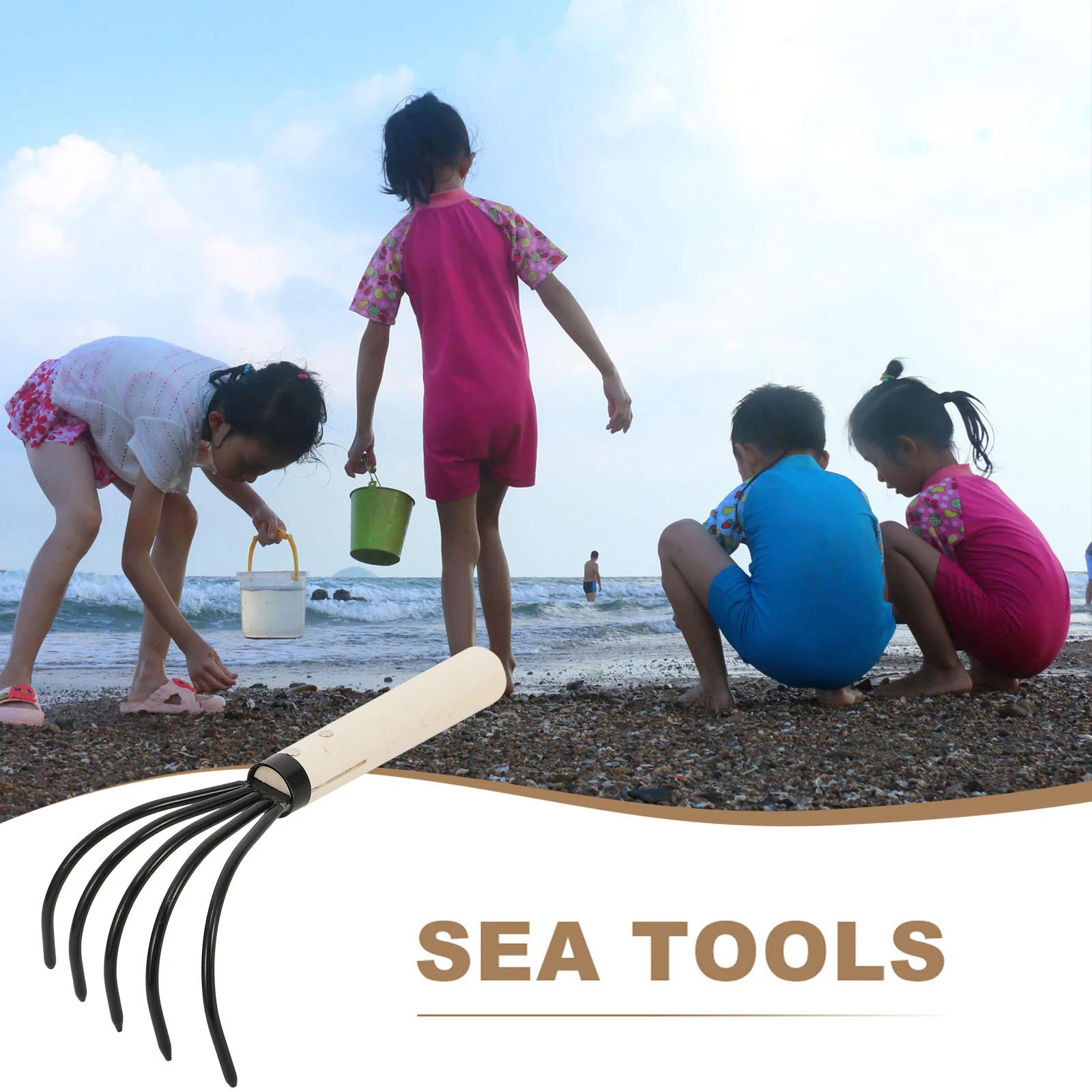 High Carbon Steel Wood H Seafood Rake Durable Non Slip Beach Digging Tool Clam Scoop Portable Claw Rake Seashell Oyster