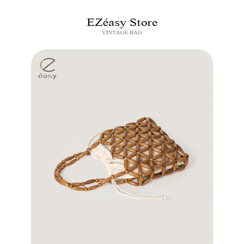 EZeasy Light Luxury Niche Designer Bags for Women Retro Woven Bead Bag Fashionable Hollow Out Women's Bag Simple and Versatile