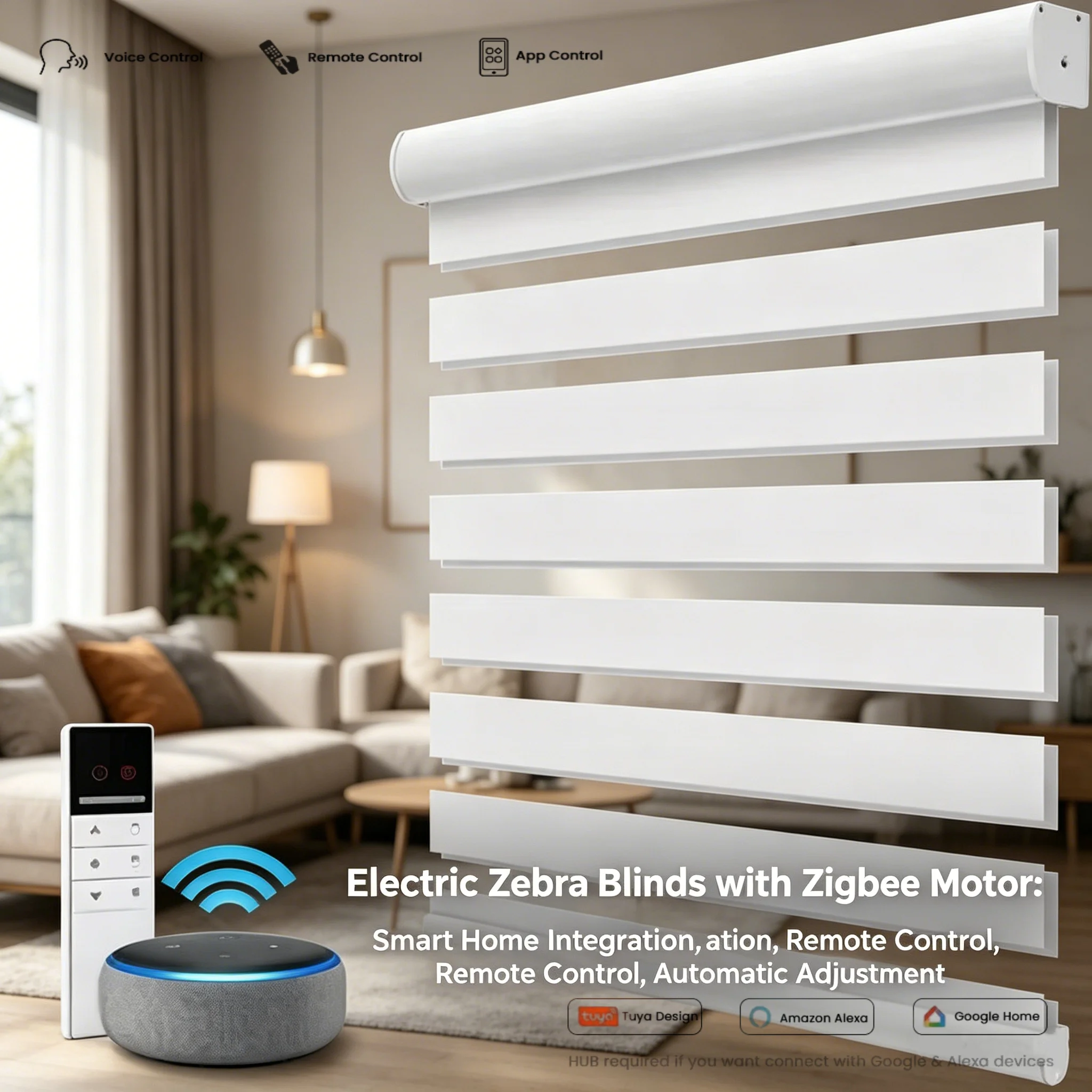 Hot Sale Double Layers Day And Night Zigbee Control Adjust Sunlight Motorized Zebra Blinds For Living Windows