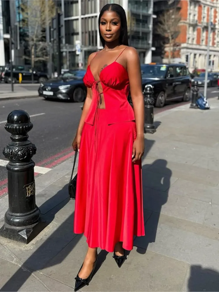 

Woman 2 Piece Set Outfit 2026 Summer New Fashion Sexy Sleeveless Top High Waist Skirt Two Piece Outfits Solid Color Temperament