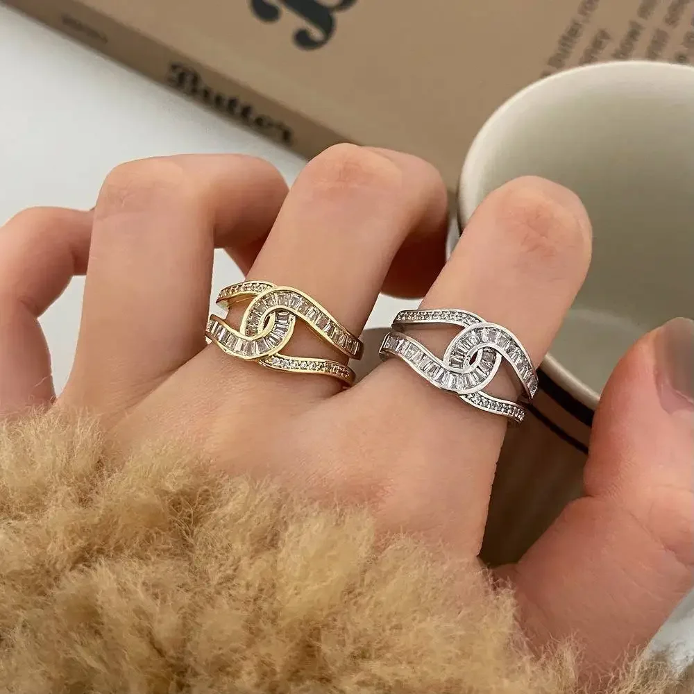 Luxury Adjustable Micro Zircon Ring Niche Design Inspired by Japan And Korea Internet Celebrity Fashion Index Finger Tail Ring