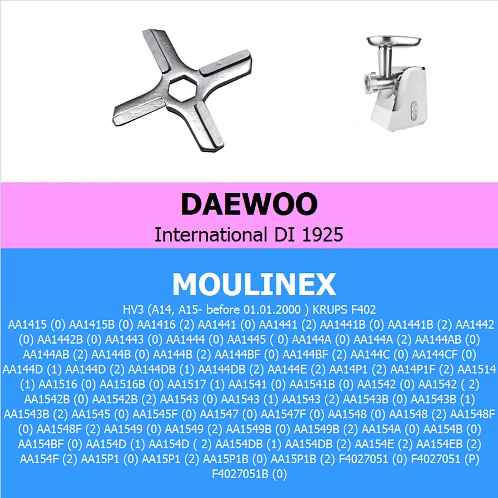 TASP Meat Grinder Knife Mincer Blade with Hexagon Hole For Moulinex 574 ME20513E HV3 KRUPS F402 Daewoo International DI 1925 2pc