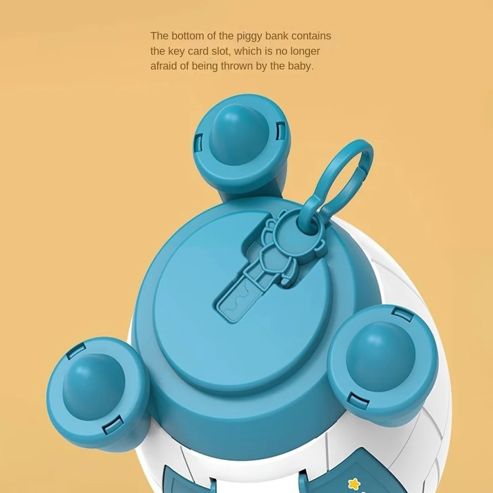 High Quality Cute Piggy Bank Plastic Space Rocket Shape Money Box with Cartoon Sticker Multi-purpose Coin Saving Box Gift