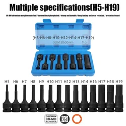 Socket Driver ToolKit Metric Power Nuts Driver Drill Bit Tools Set 1/2 Cr-V Steel Pneumatic Wrench Hexagonal Drive Bits Kit Hex