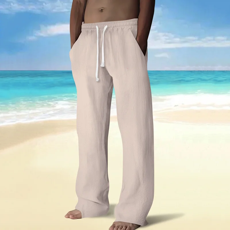

Spring and summer men's casual cotton and linen Long pants loose breathable solid color Long pants Male Casual Sport Long pants