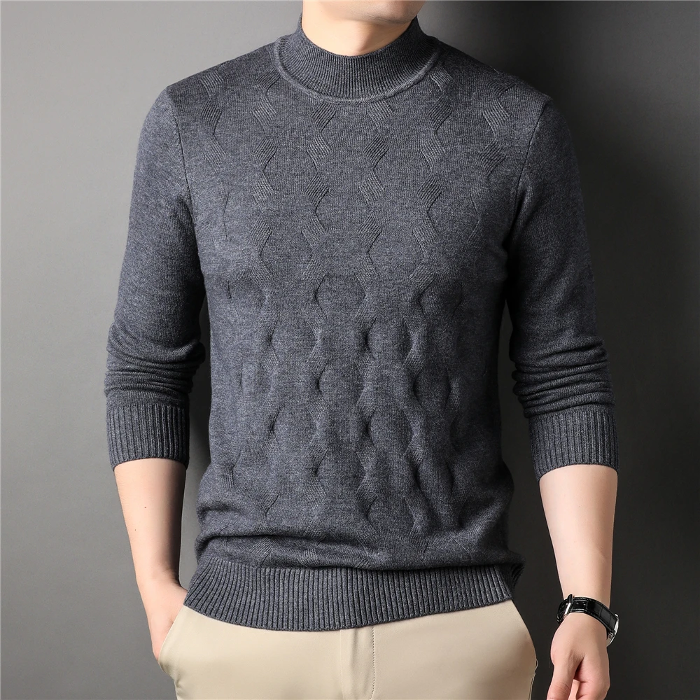 

Brand Mock Neck Knitwear Sweater Men Clothing Spring Autumn New Arrival Classic Streetwear Striped Pullover Homme Z1195