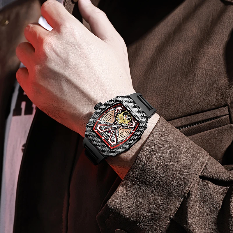 

2025 Men's Automatic Watch Brand Dulunwe Fashion Design Watch Sports Barrel Shape Mechanical Watch for Men Montre Homme Reloj