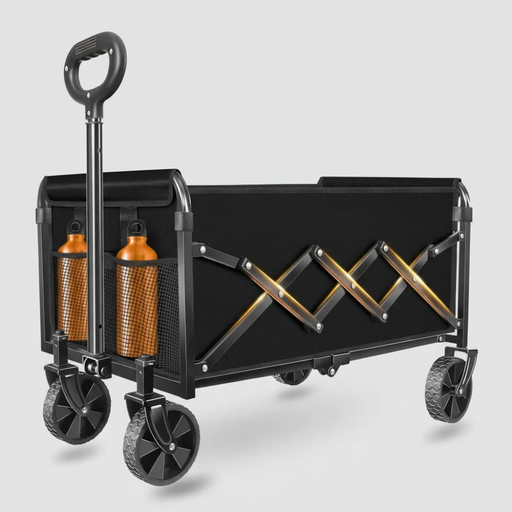 

Foldable Collapsible Wagon Cart with Wheels - Heavy-Duty Portable Utility for Groceries, Camping, Sports & Storage