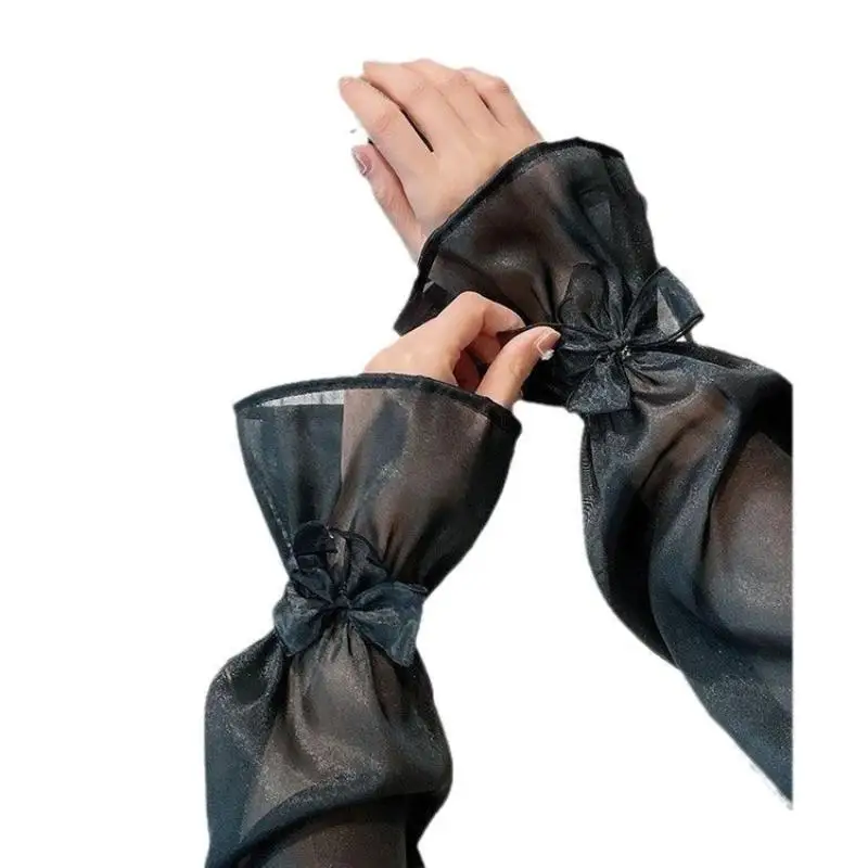 1 par nuevo protector solar pajarita mangas de brazo mujeres seda hielo talla grande protección de brazo guantes de protección UV guantes de montañismo