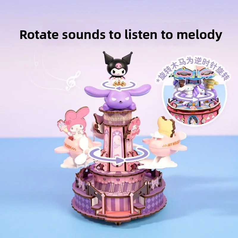 Sanrio Family Fantasy Amusement Park Music Box DIY Handmade Music Box Assembled Building Blocks
