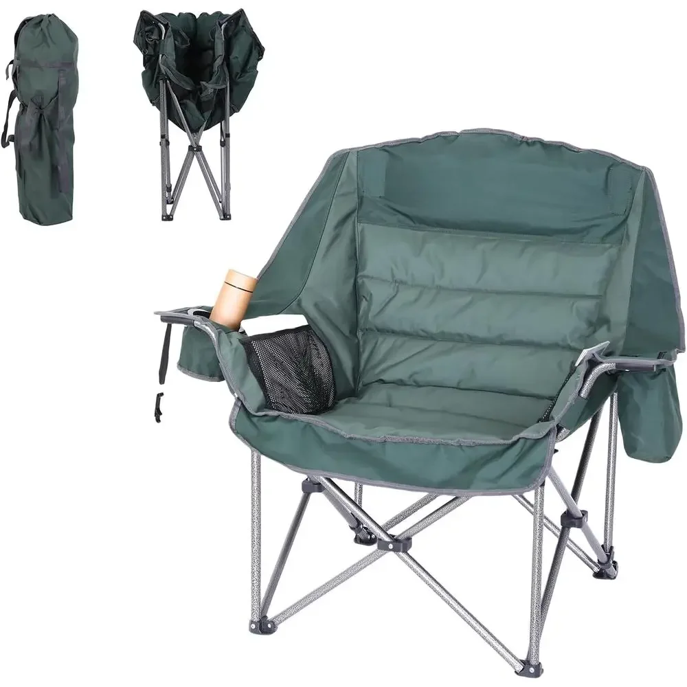 

Durable Padded Oversized Camping Chair, 400lb Capacity with Carry Bag, Cupholder & Cooler