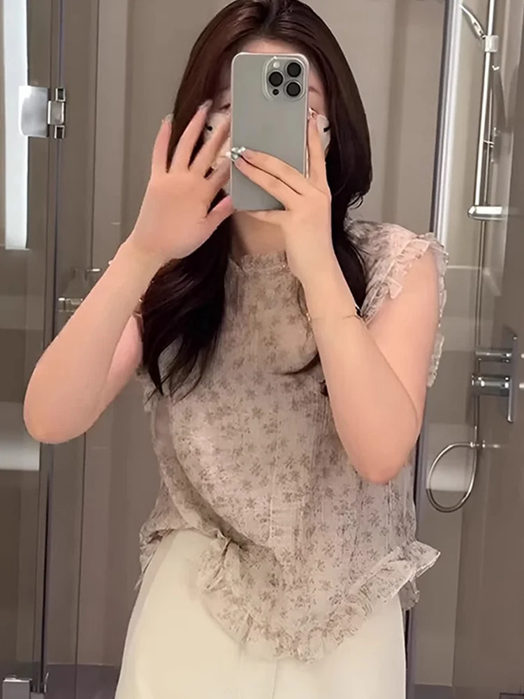 

Шифон с цветочным принтом, свободный повседневный ор Све, удобный топ для похудения, летний модный корейский топ для поездок на работу