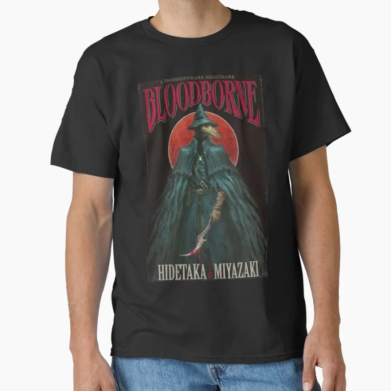 

70's style Vintage Videogame BloodBorne Gehrman The First Hunter Gift t shirt Large size tops Death metal Graphic clothes