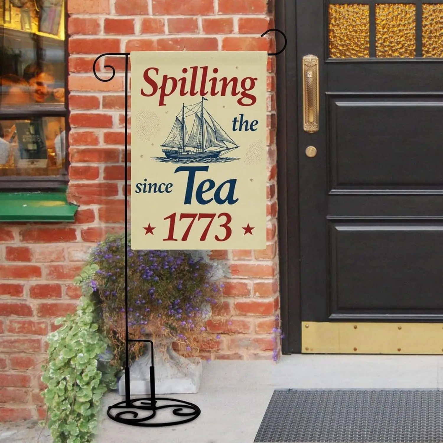 Independence Day “Spilling The Tea Since 1773” Garden Flag, Festive Outdoor Decoration, Double-sided Linen Patio Flag AAS