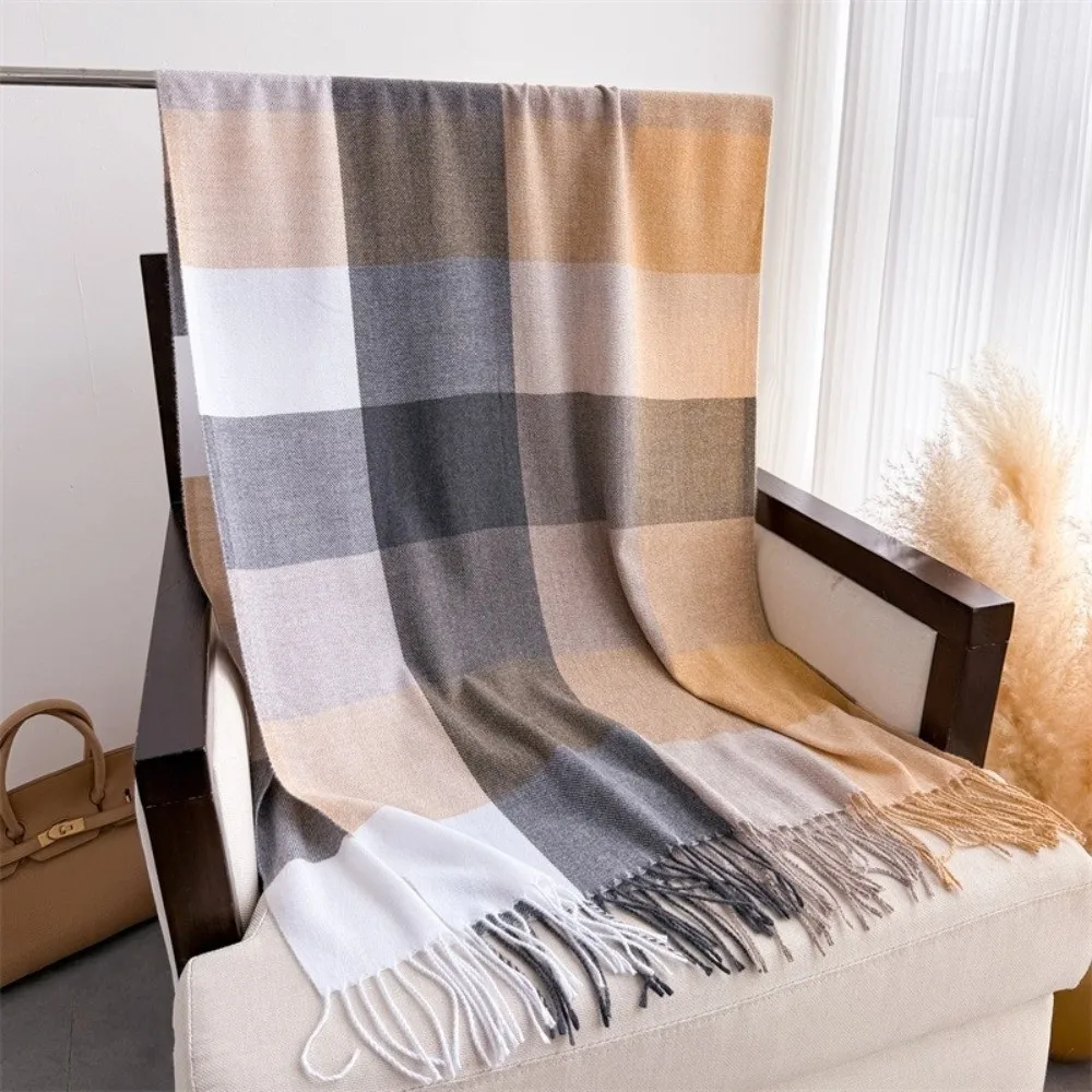 Fashion Rainbow Color Cashmere Shawl Plaid Pattern Neck Protection Winter Scarf Tassel Warm Scarf